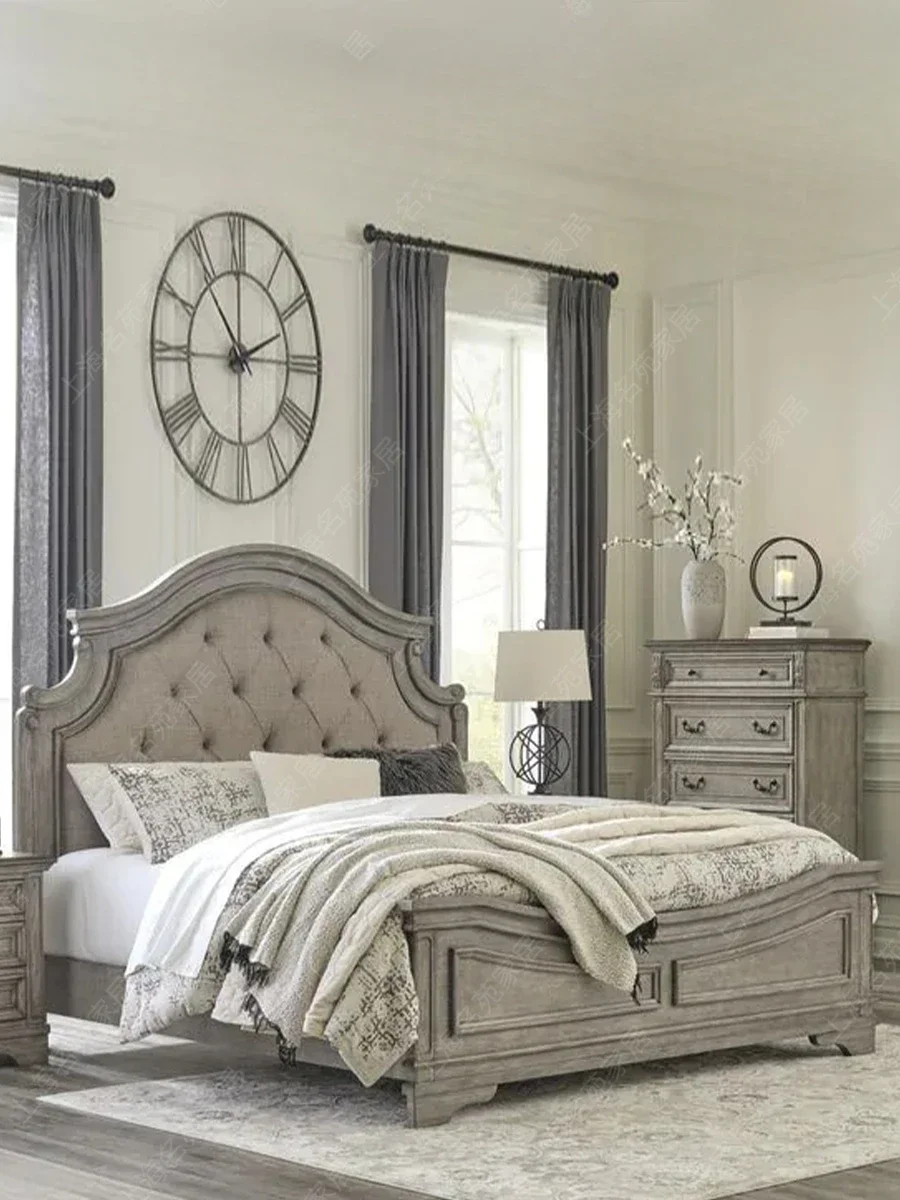 Solid wood soft bag master bedroom solid wood bed