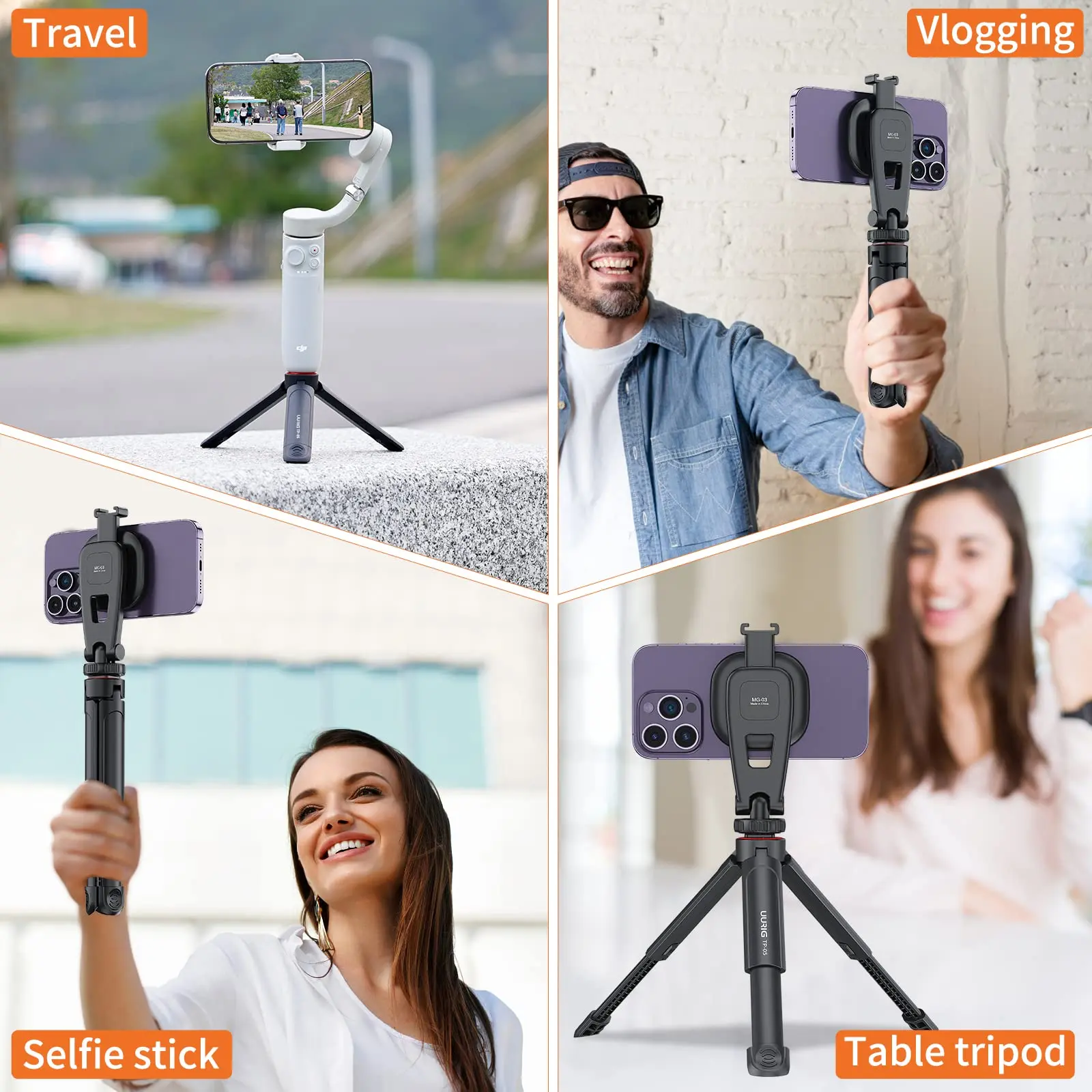 UURIG TP05 Ausziehbares Mini-Kamerastativ, tragbarer Selfie-Stick, Griff, Desktop-Webcam-Stativ mit 1/4-Zoll-Schraube für DSLR-Kamera