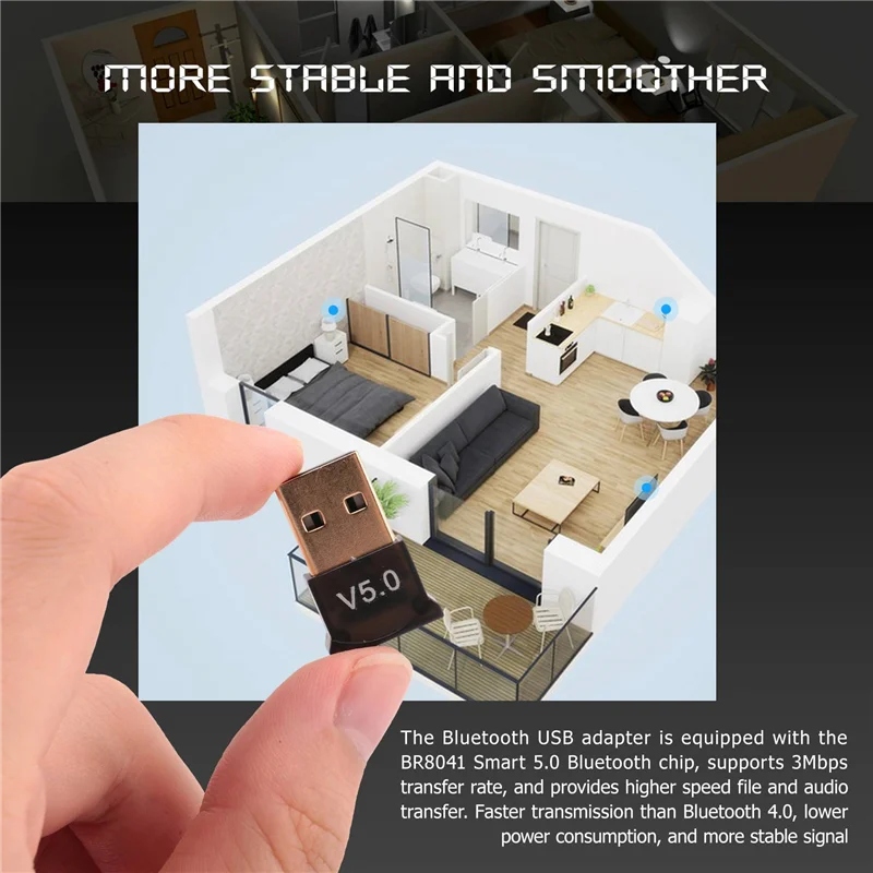 Adattatore USB Bluetooth 5.0 A25P per PC Win10/8.1/8/7/Ricevitore/trasmettitore dongle Bluetooth per supporto per collegare le cuffie