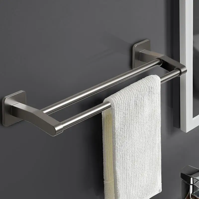 Black space aluminum Bathroom Double Towel Shelf Rack Holder Bath Towel Hanger Bar Towel Rail Bathroom Accessories