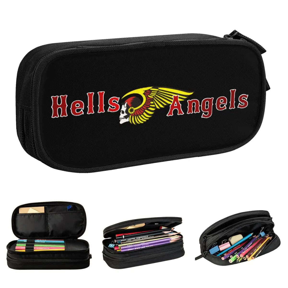 Hells Angels Motorcycle Club Trousse à crayons, porte-stylo classique, grand sac de rangement pour filles et garçons, étuis à cosmétiques scolaires pour étudiants