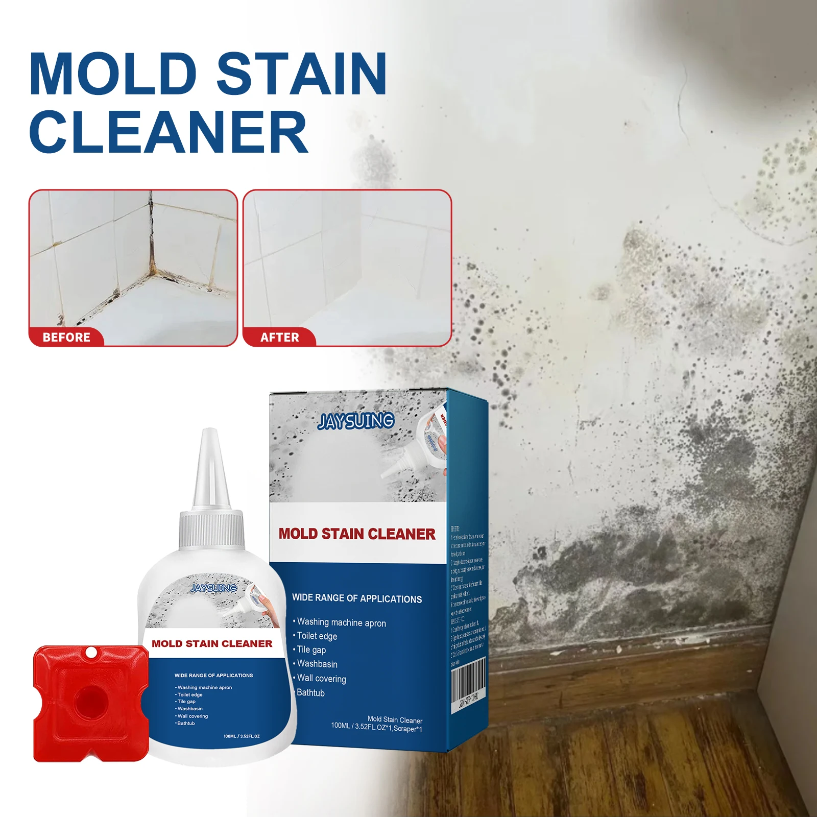 Mildew Removal Cleaner Gel Clean Kitchen Bathroom Tile Wall Refrigerator Stain Cleaning Gel Deep Penetrating Mold Stain Remover Caulk Grout Sink Washing Machine Silicone Sealant Household Agent Home Care Tool Kit Set Plus Pro Safe Fast Easy Daily Life