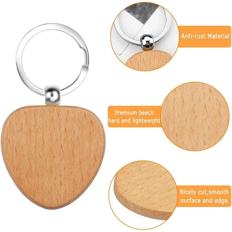 Wooden Key Ring Blank Wooden Key Chain DIY Personalized Wood Key Ring For DIY Crafts Decorations Gifts Pyrography Design