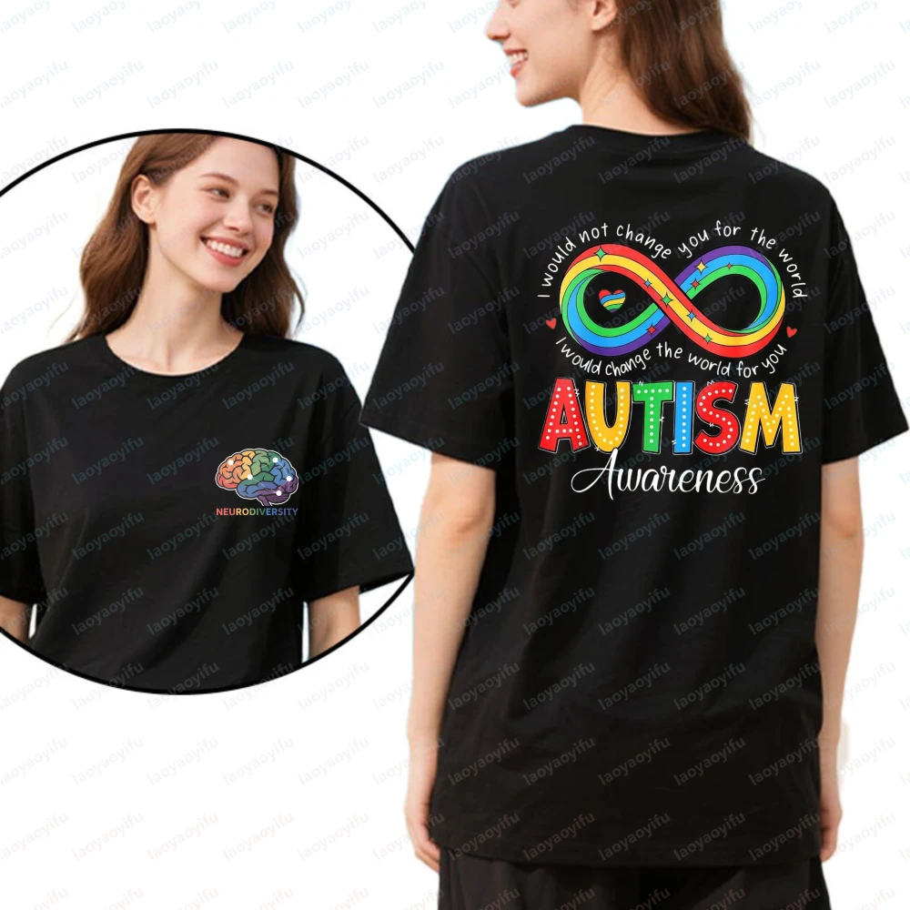 Heartwarming Autism Awareness Cotton Tee Inspirational Neurodiversity Graphic T-Shirt Casual Summer Kawaii Clothes for Women