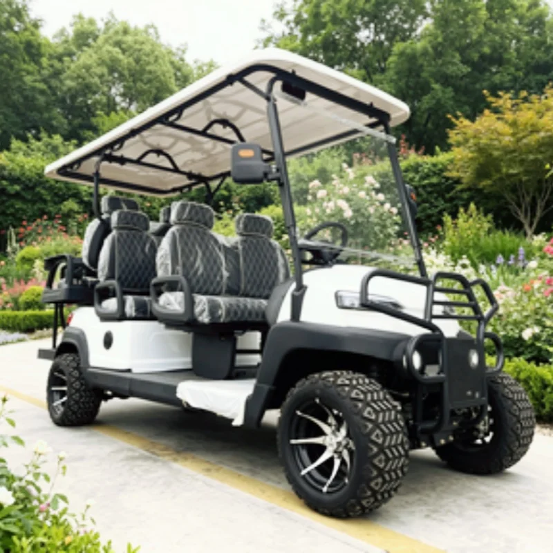 Superior Quality CE Approved Golf Cart 6 Seater Electric Golf Cart Rear Cargo Box Roof LED Shooting Light 14-Inch Off-Road Tires