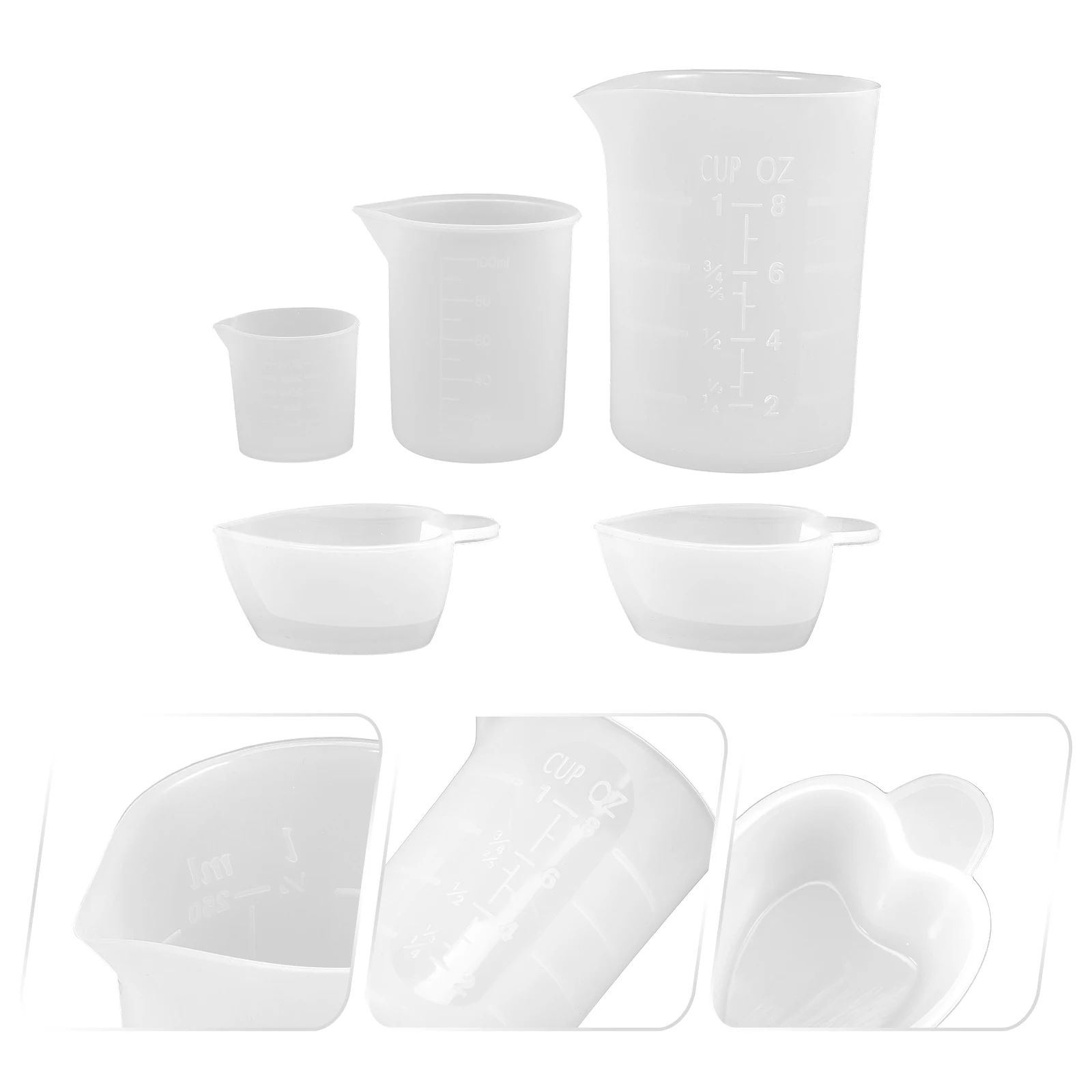

5pcs Silicone Set Ergonomic Epoxy Mixing Containers Lightweight Resin Measuring Cups Kitchen Baking Cooking Liquid Epoxy Resin