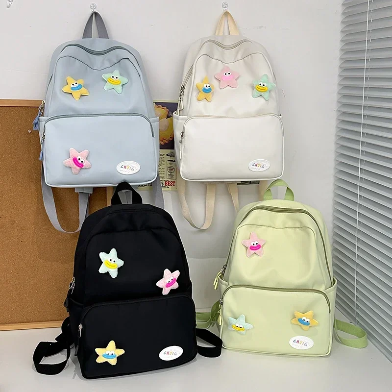 Solid Zipper Simple Waterproof Nylon School Bag High Capacity Multiple Pockets Backpacks 2024 Hot Sale Bags for Girls and Boys