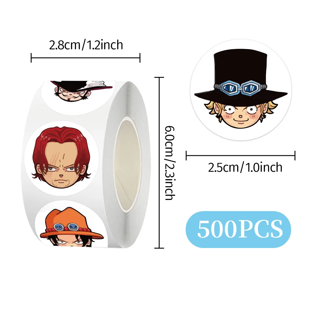 

500pcs/Roll Kawaii One Piece DIY Cartoon Stickers Anime Seal Label Decorative Cartoon Kids Party Candy Rolls Stickers Toys Gifts