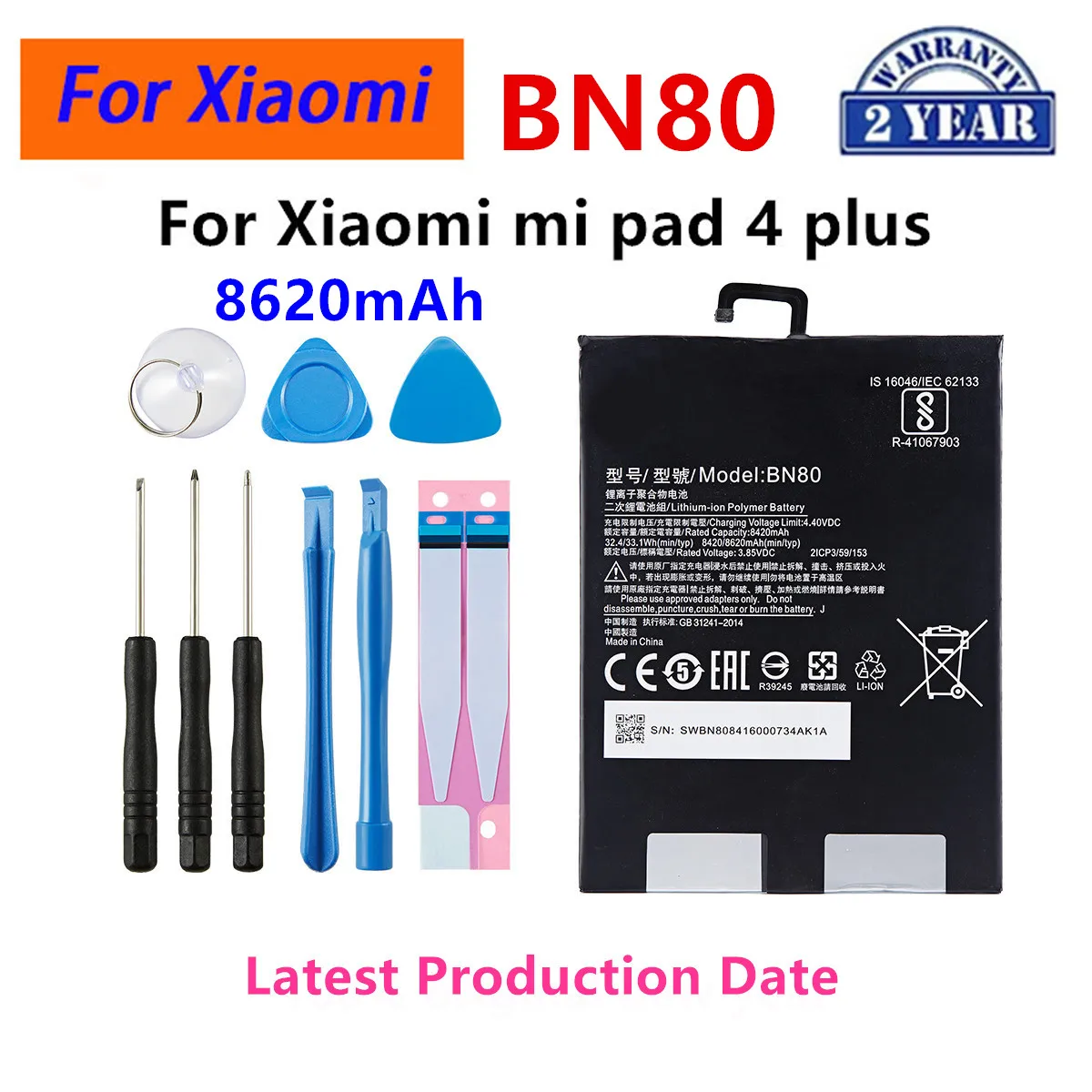 

100% Orginal BN80 8620mAh Battery For Xiaomi Mi Pad4 Plus Tablet 4 Pad 4 Plus MiPad4 Plus phone Batteries+Tools