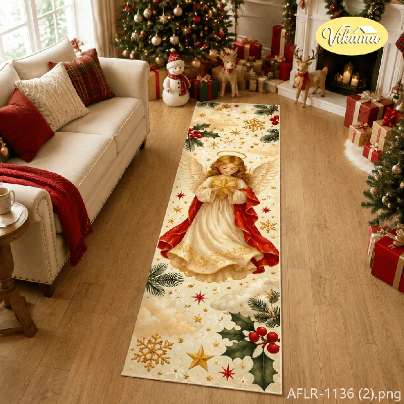 VIKAMA Christmas Hallway Runner Rug Winter Cabin Snow Print Crystal Velvet Corridor Mat For Home Holiday Decor