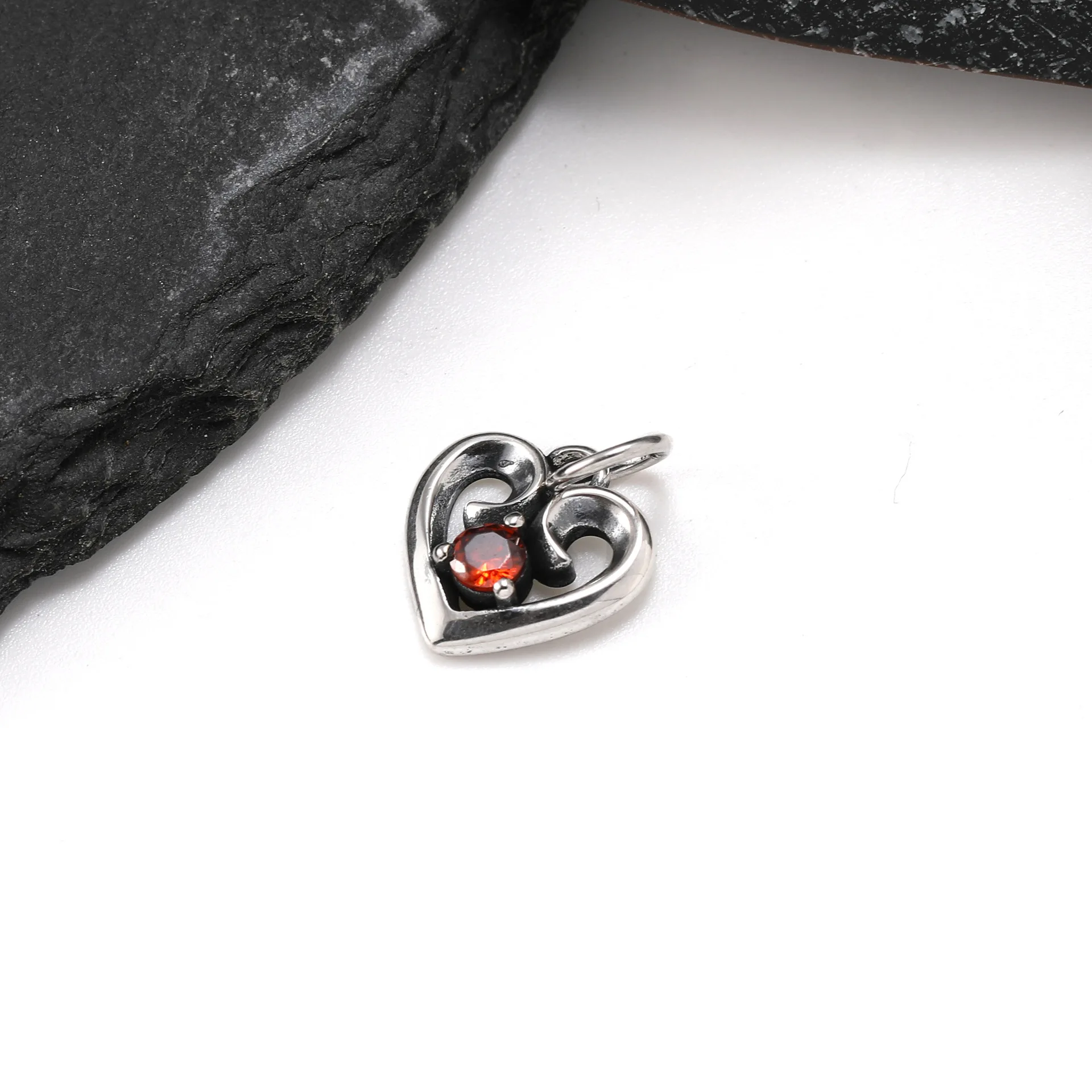 Vintage Silver Hollow Heart Birthstone Crystal Charms Pendants Fit Bracelet Necklace Women DIY Hand‑made Jewelry 4
