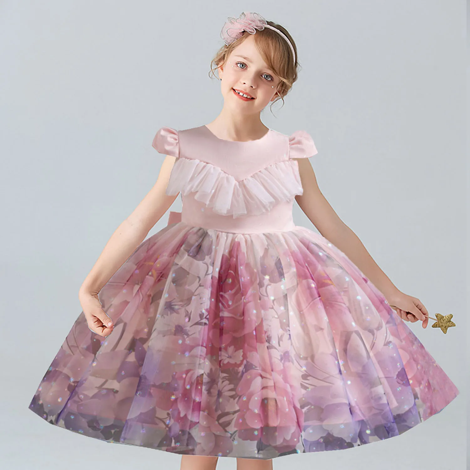 Fiona Ruffled Floral Printing Flower Girl Birthday Party Pageant Formal Dance Party Dress