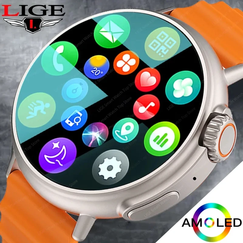 

LIGE NFC Smart Watch Men Women Voice Assistant Sports Fitness Watches Bluetooth Call Man Smartwatch Waterproof AMOLED HD Screen