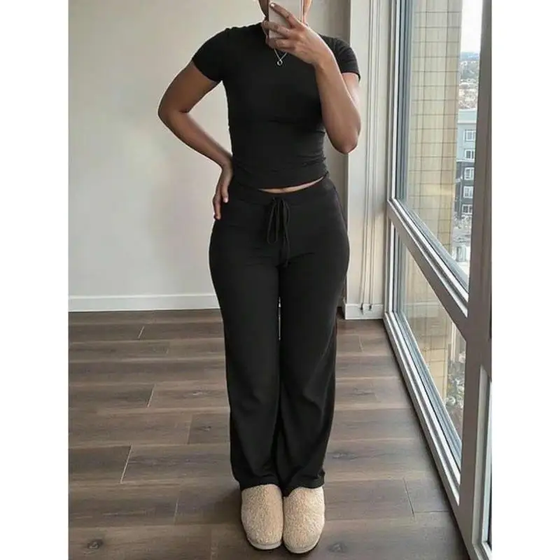 

New Cross-Border Color round Ne ort Sve T-irt Set Men's Casual Sportswear Seven-Quarter Sve Autumn Wear