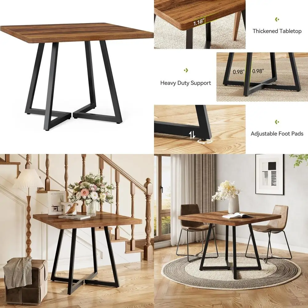 

Деревянный обеденный стол в деревенском стиле коричневого цвета для небольших помещений с металлическими ножками