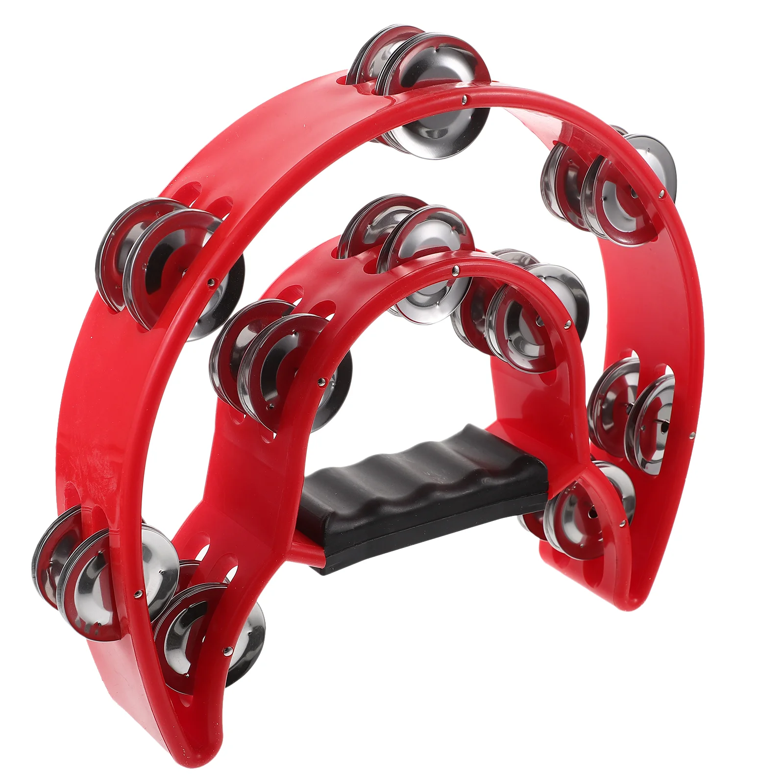 

Double Row Tambourine Half Moon Metal Musical Jingles Tambourine Hand Held (Red)