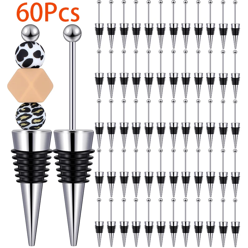 60Pcs Bar Beadable Wine Stopper Plug Alloy DIY Beaded Whisky Bottle Stoppers