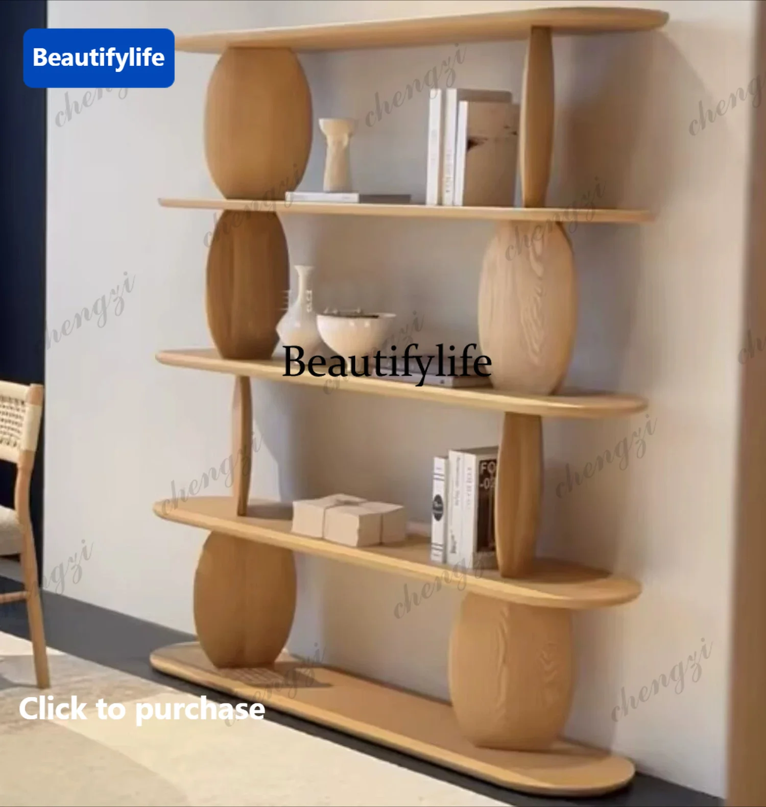 Medieval French solid wood oak cream wind bookshelf against the wall simple decorative storage rack designer art locker