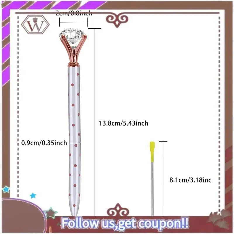 ABBG-20 Pcs Big Crystal Diamond Ballpoint Pen,Metal Ballpoint Pen Office Supplies,With 20 Ballpoint Pen Refills, Black Ink