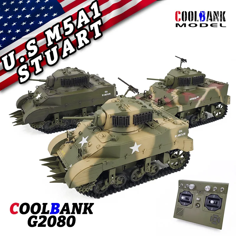 M5A1 Stuart American Light Tank RC Military Model Realistic Simulation Buildable Toy with Remote Control for Adults Collection