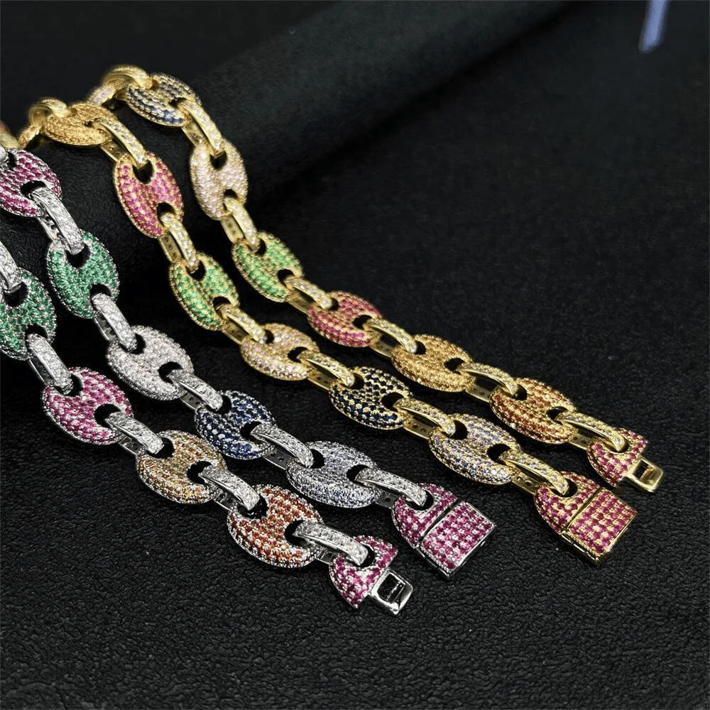 2022 Brand New Cuban Chain Womens Mens Crystal Neon Colorful Enamel Choker Necklace Rainbow Bracelet Jewelry Gifts