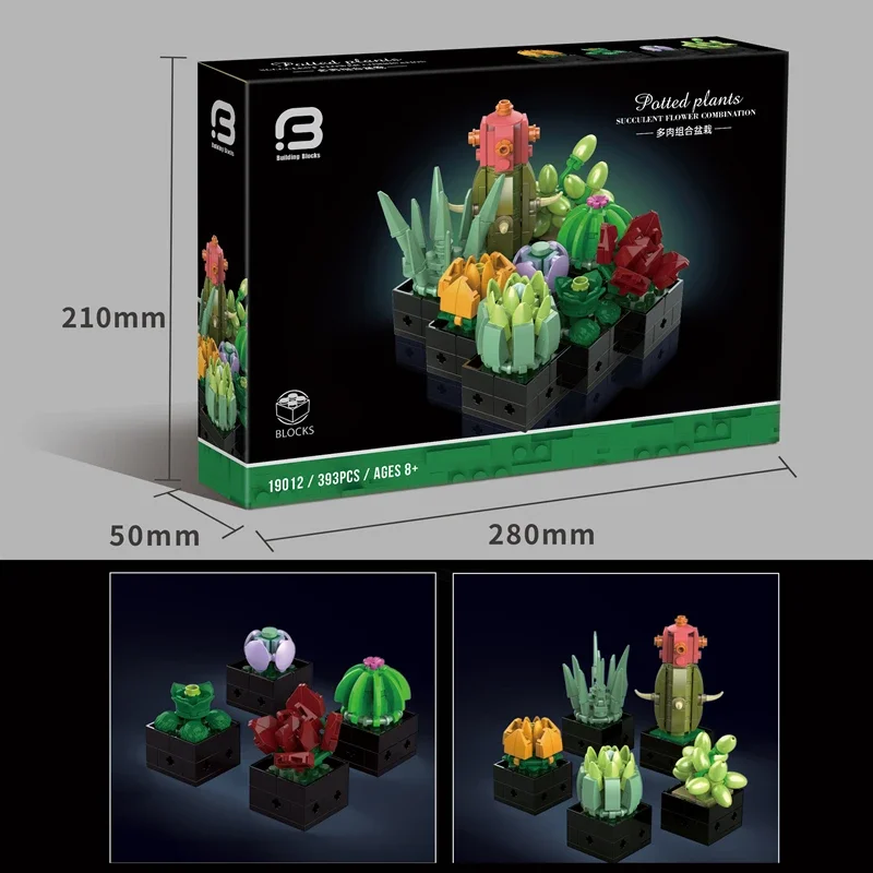 Kreative Pflanzen Desktop MOC 19012 393 Stücke Blume Topf Ornamente Sukkulenten Modell Bausteine Ziegel Spielzeug Kind Weihnachten Geschenk