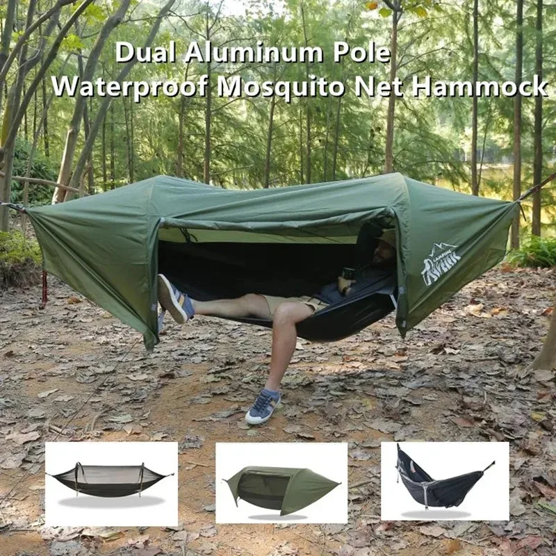 TRAVELER Tree Mounted Camping Pod, Waterproof Windproof Shelter with Built-in Hammock & Mesh, for Solo Adventure and Bushcraft