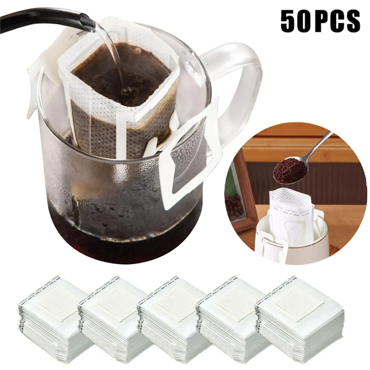 L66A 50CS Fast Coffee Filter Paper Bags Disposable Hanging Ear Handle Espresso Tea Brewing Accessories
