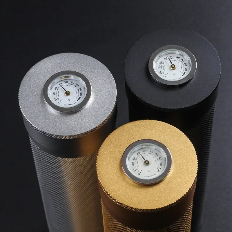 Portable Aluminum Alloy Cigar Tube Storage Single Cigar case Cigar Moisturizing Box Metal Stash Jar With Digital Hygrometer