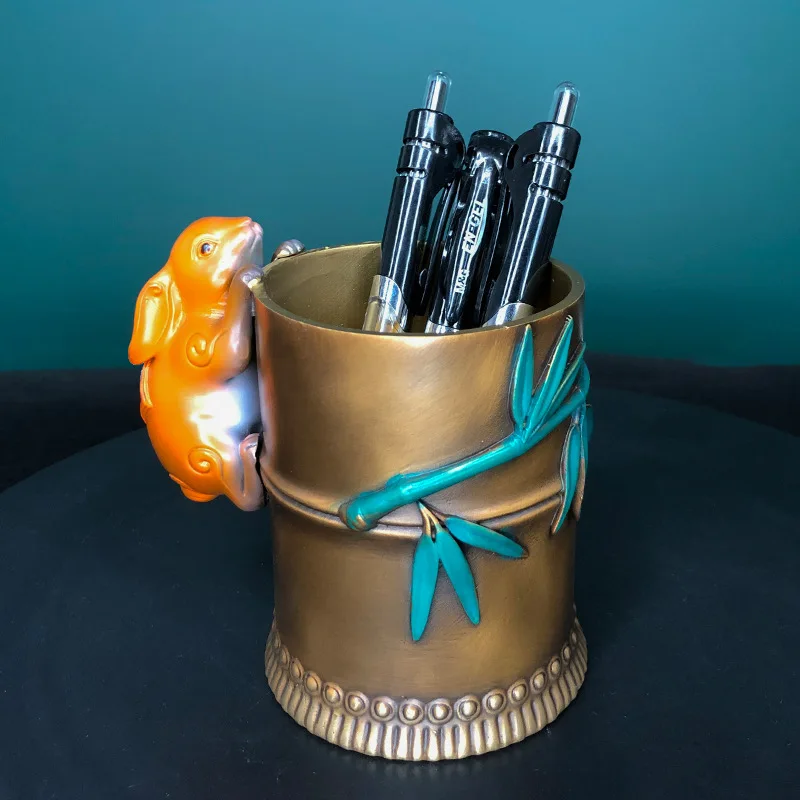 

Pen Container Rabbit Copper Ornament Desktop Storage Brass Material Gift Teacher Student Office Ornament