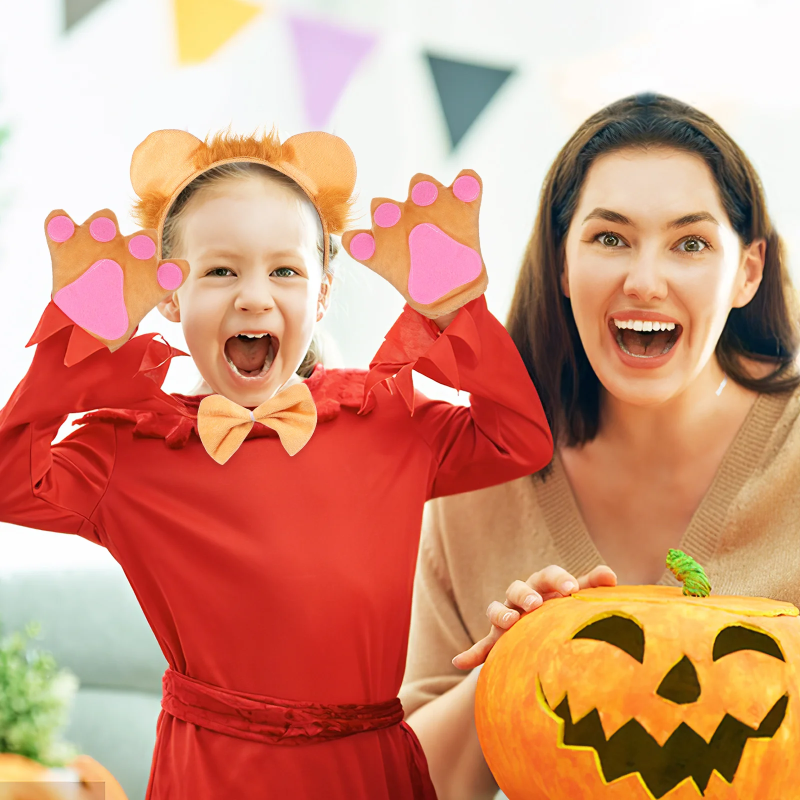 1 مجموعة 1 مجموعة الأسد تأثيري حلي مجموعة عقال قفازات ربطة العنق آذان الحيوان غطاء الرأس لجميع القديسين كرنفال صور الدعائم