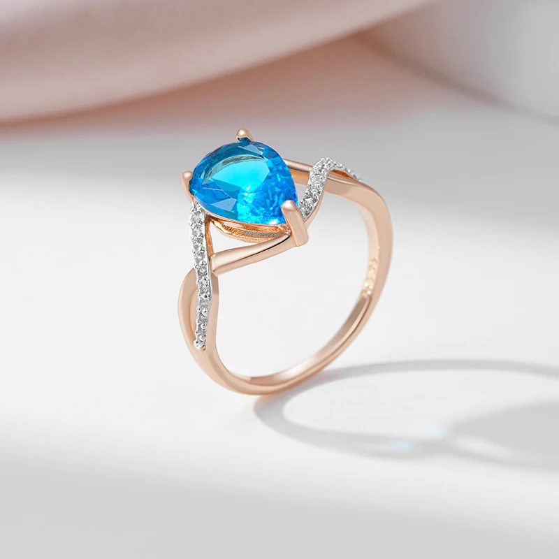 SYOUJYO Flash Blue Drop Natural Zircon Rings For Women 585 Rose Gold Color Luxury Jewelry Exquisite Ring Gift