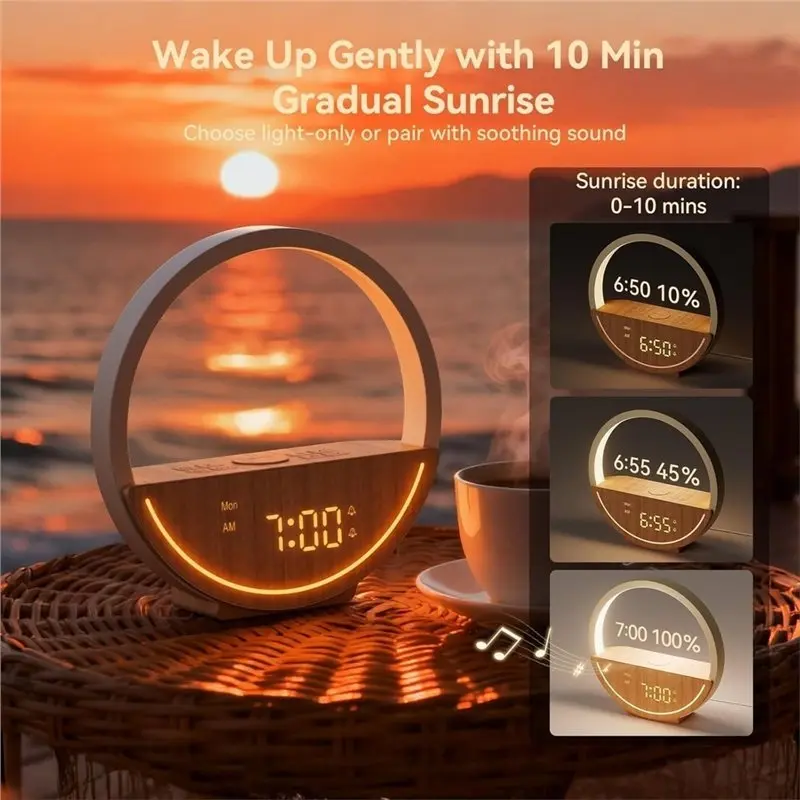 Wake Up Light Sunrise Alarm Clock,White Noise Sound Machine With 20 Soothing Sounds For Heavy Sleepers EU Plug view 3