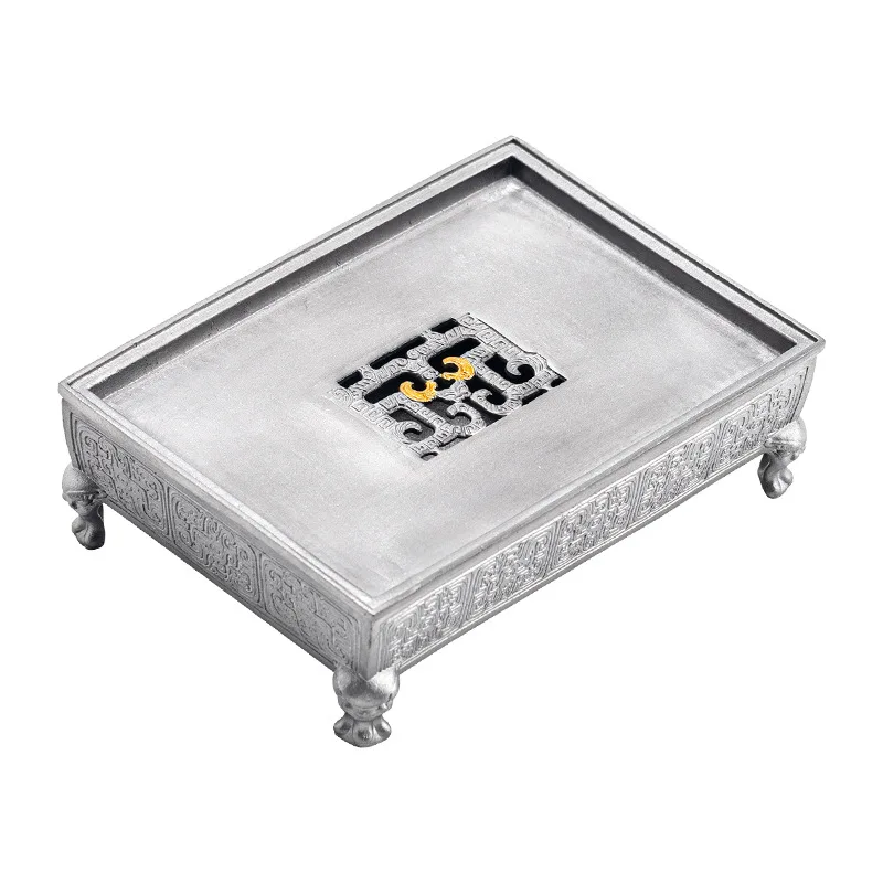 300ml Retro Tin Tea Tray/Pot Holder/Drying Station, Chinese classical style, water storage function, high-end household Tea Set