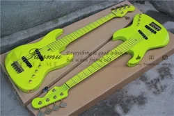 custom  5 string bass guitar,Bright green bass，gold bridge basswood body maple neck