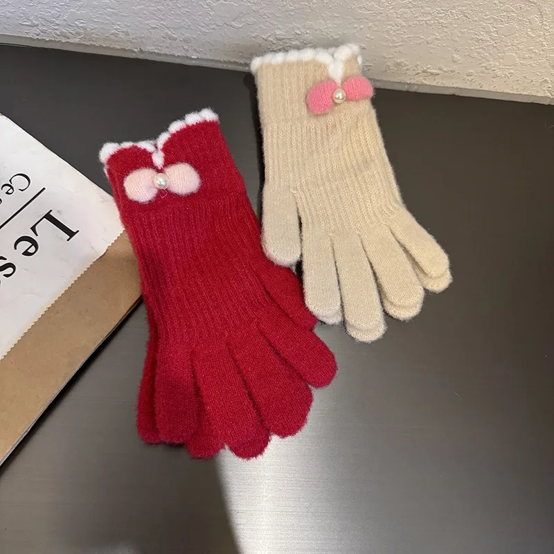 

Women Elegant Bow Gloves Winter Warm Fingerless Touchscreen Gloves Hand Washable Cute Gloves Smartphone Compatible