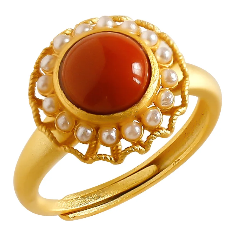 925 Sterling Silver Jewelry 18K Gold Plated Natural Agate Rotatable Spinner Finger Rings for Women Wedding Party Jewelry Gift