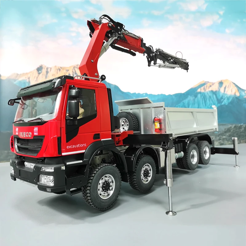 RC Trailer 1/14 Hydraulic Truck Crane RTR  8x8 RC Dump Truck Model Sound and Light System  Control RC Car Toys