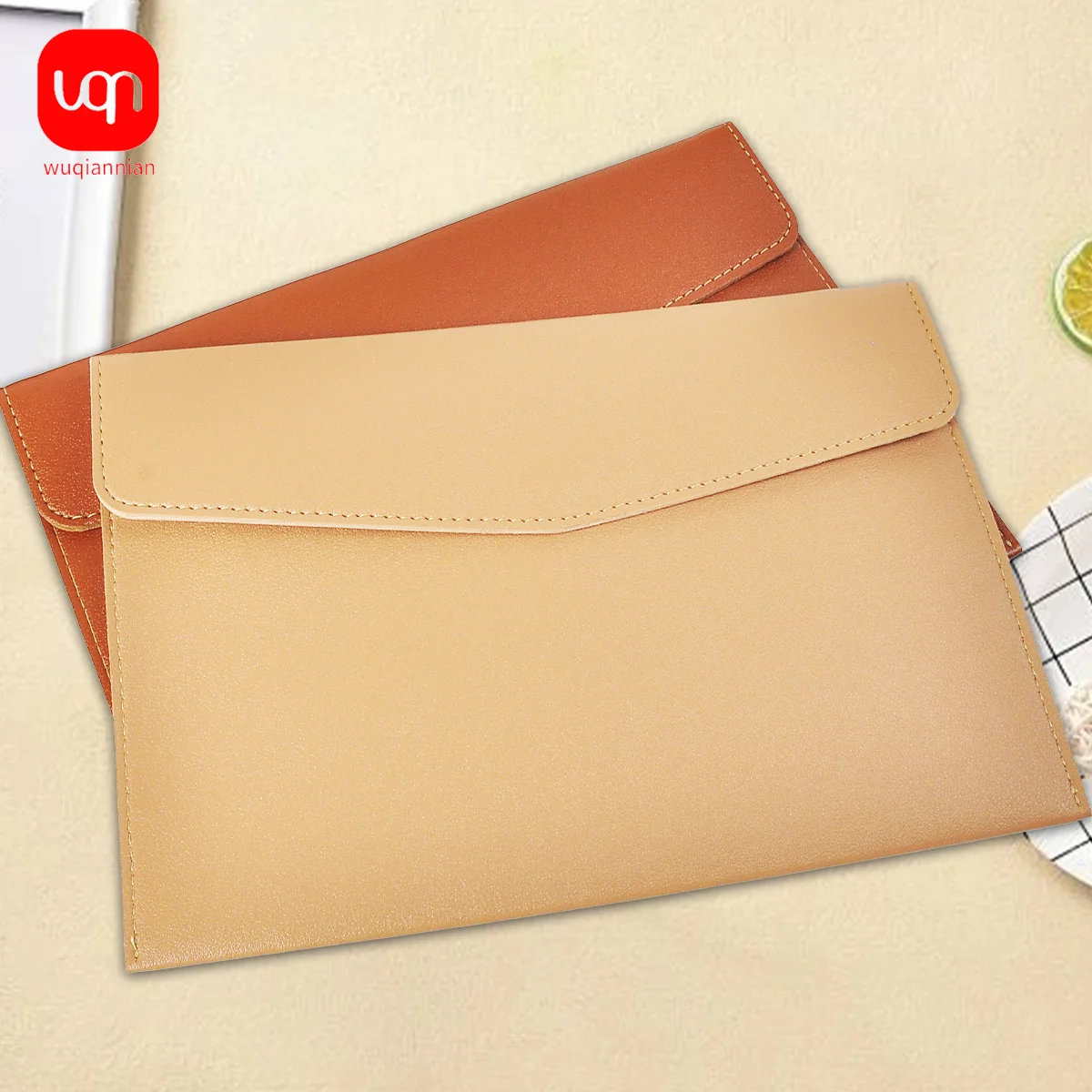 WQN-1PC PU Leather Document Bag A5, Wear-Resistant, Large Capacity, Waterproof, Suitable for Office and School Document Storage view 2