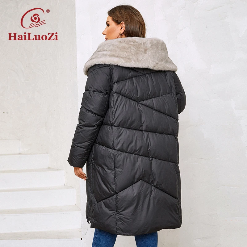 HaiLuozi-Casacos acolchoados com capuz para mulheres, casacos elegantes, Parkas longos e quentes, alta qualidade, plus size, novos, inverno, 1131,