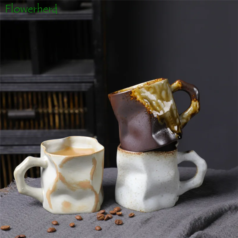 Twisted Ceramic Mug Coffee Cup Niche Special-shaped Tea Cup Colorful Coarse Pottery Creative Mugs Coffee Cups