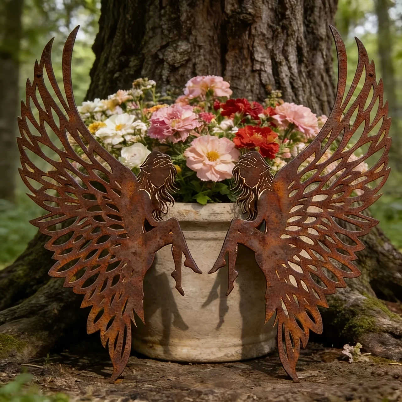 

Металлическое настенное украшение в виде крыльев ангела цвета ржавчины, статуэтки крыльев ангела, полый дизайн крыльев, прочные уличные декорации