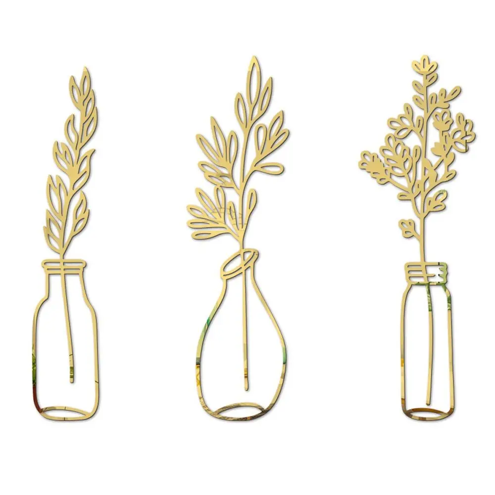 3PCS/Set Gift Home Decoration Self-adhesive Potting Plant Mirror Surface Decals 3D Flower Vase Wall Stickers
