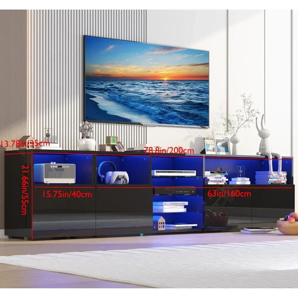 LED-TV-Ständer mit verstellbarem Ablagefach und RGB-LED-Beleuchtung, hochglänzend, modern für 75/80/85-Zoll-Fernseher, TV-Konsole