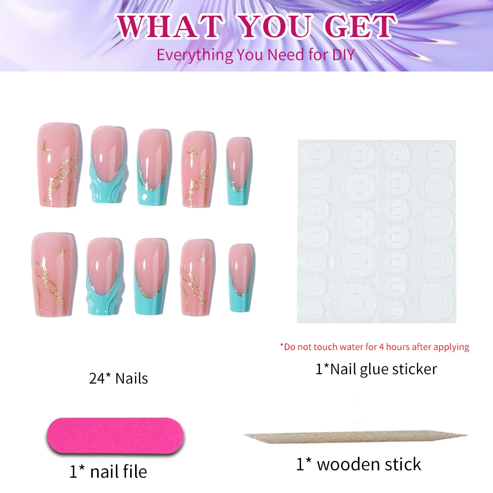 24개/세트 프레스온 네일 팁 화이트 프렌치 & 3D 젤 디자인 아크릴 인조 손톱, 완벽하게 맞고 중간 길이 디자인, 1개 J 포함