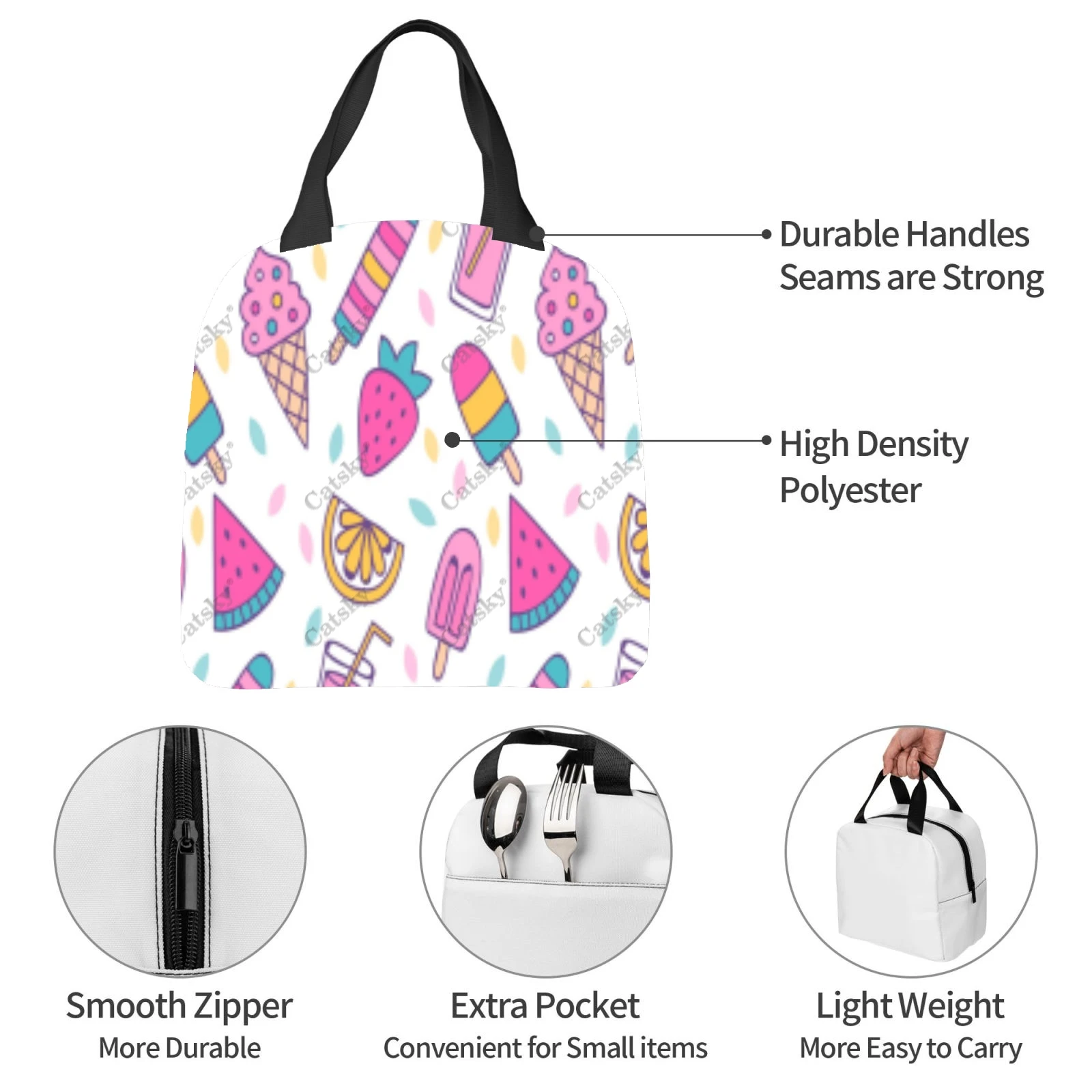 Ice Cream Pattern Portable aluminum foil thickened insulated lunch bag meal bag printed waterproof insulated lunch tote bags