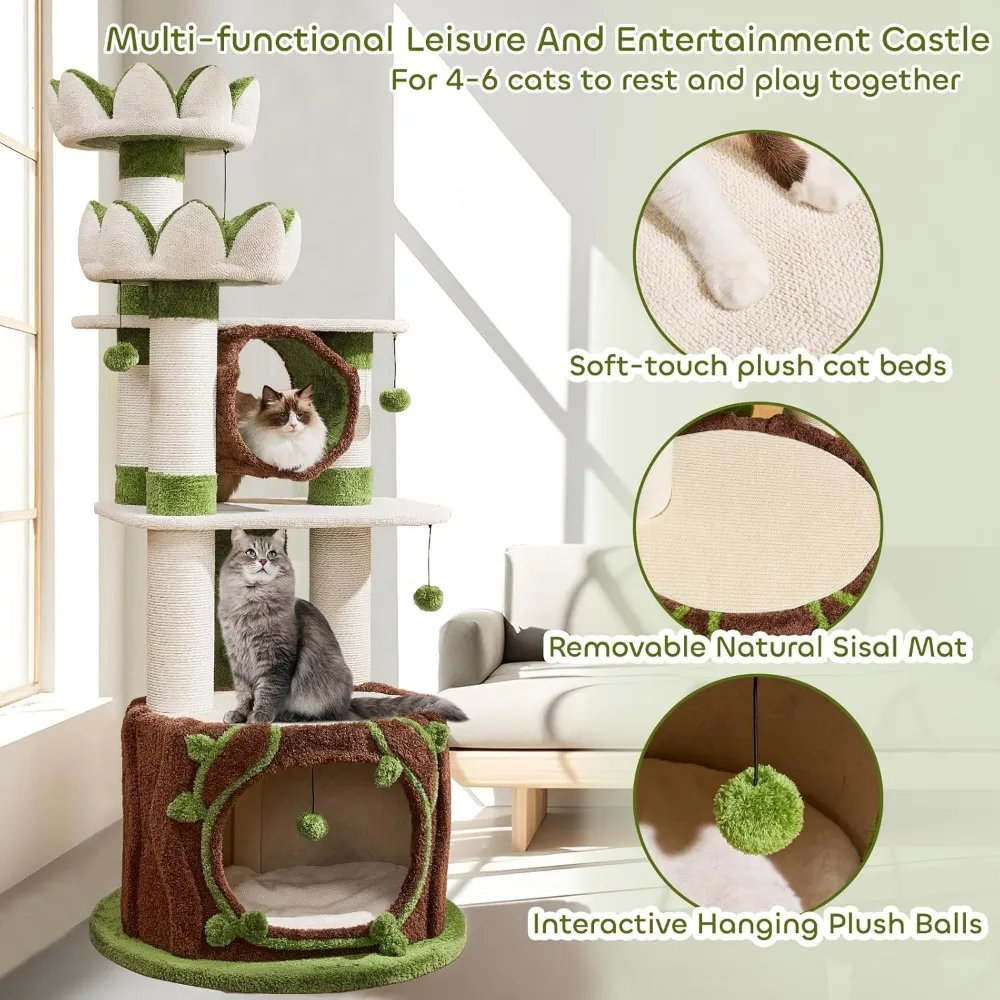 73 inch high indoor cat tree, tower with cat bed and sisal scratching board, multi-level house and cat climbing platform