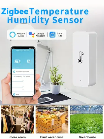 Support Tuya Zigbee Temperature Humidity Sensor Smart Home Device Compatible with Google Home Alexa for Environmental Monitoring