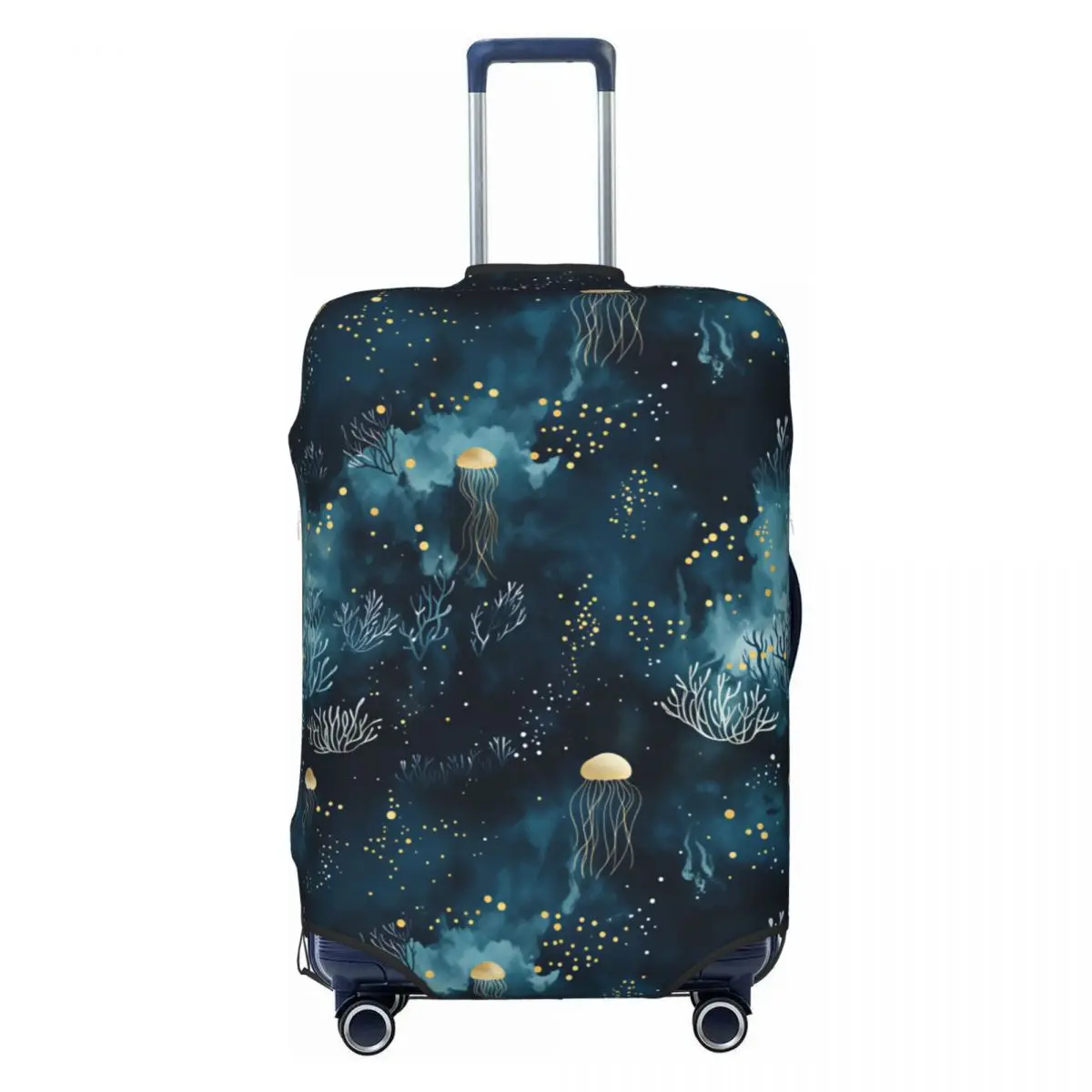 Housse de protection pour bagages à motif méduse marine personnalisée, couleur marine et or, housses de valise de voyage tendance pour bagages de 18 à 32 pouces