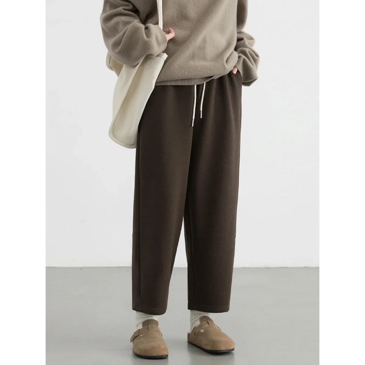 CHIC VEN Women Pants Korean Casual High Waisted Straight Plush Trousers Fashion Solid Warm Pant Streetwear Autumn Winter 2024